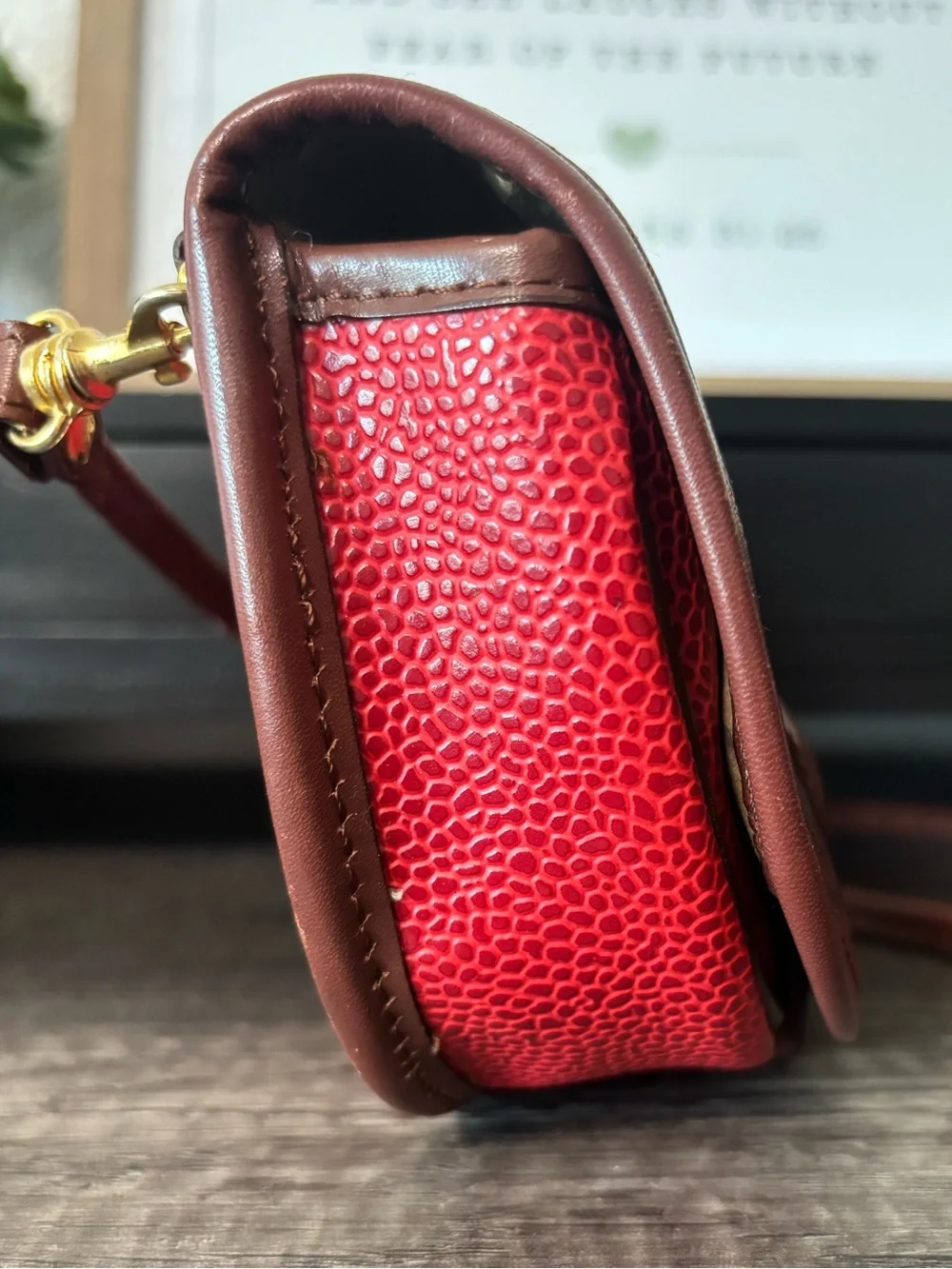 ELLE Red Genuine Pebble Leather Small Crossbody